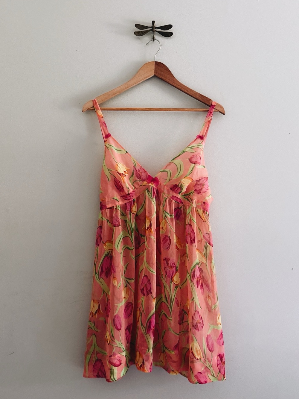 Betsey Johnson Intimates Vintage Peach Sheer Tulip Print Babydoll Lingerie Large